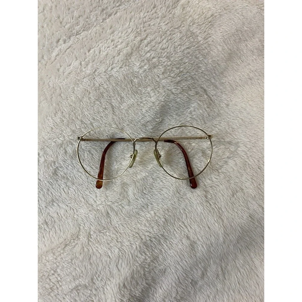 VTG 80s Vienna Line 1554 gold finish round eyeglasses frame Germany 40-52-20-140